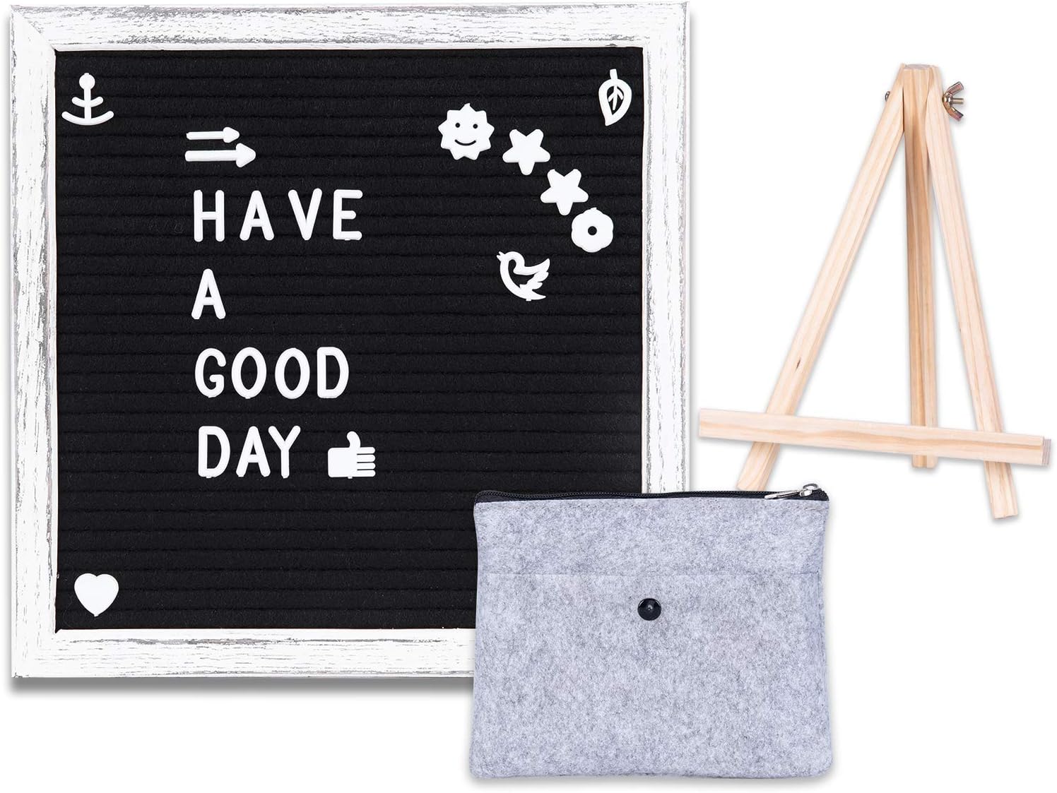 Felt Letter Board Message Sign - 10"x10" Changeable Letter Boards with Wooden Stand，Message Board Include 480 Pre-Cut White Plastic Characters by XIKI