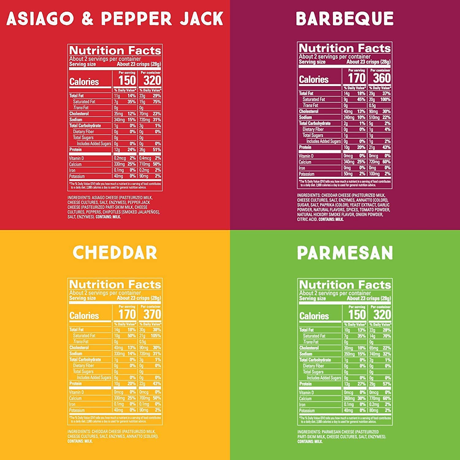 Whisps Cheese Crisps Parmesan, Asiago, Barbeque, & Cheddar Cheese