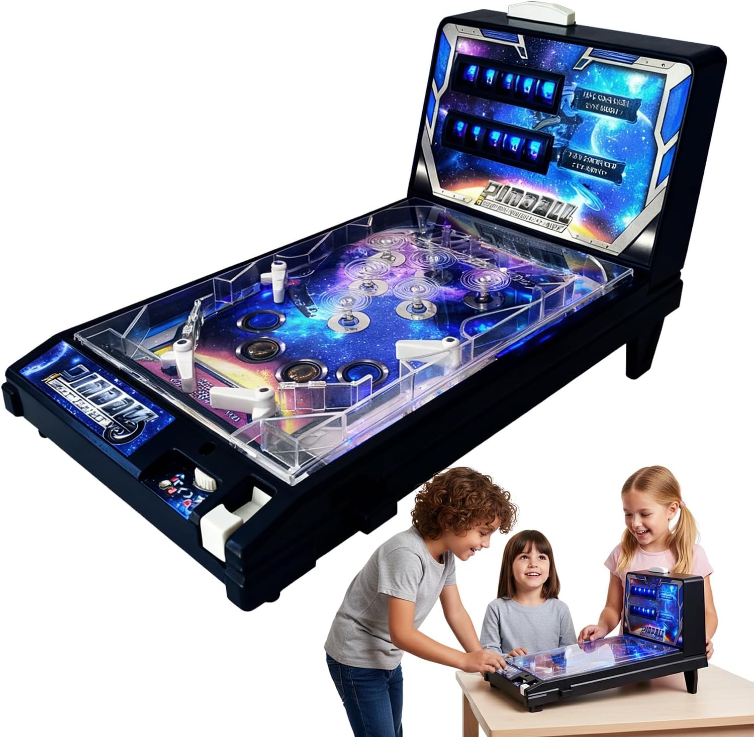 Pinball Machine Table Top Electronic Arcade Game with Lights and Sound Effects, Retro Fun Ball Shooting Machine for Kids Ages 6 to 12 Years
