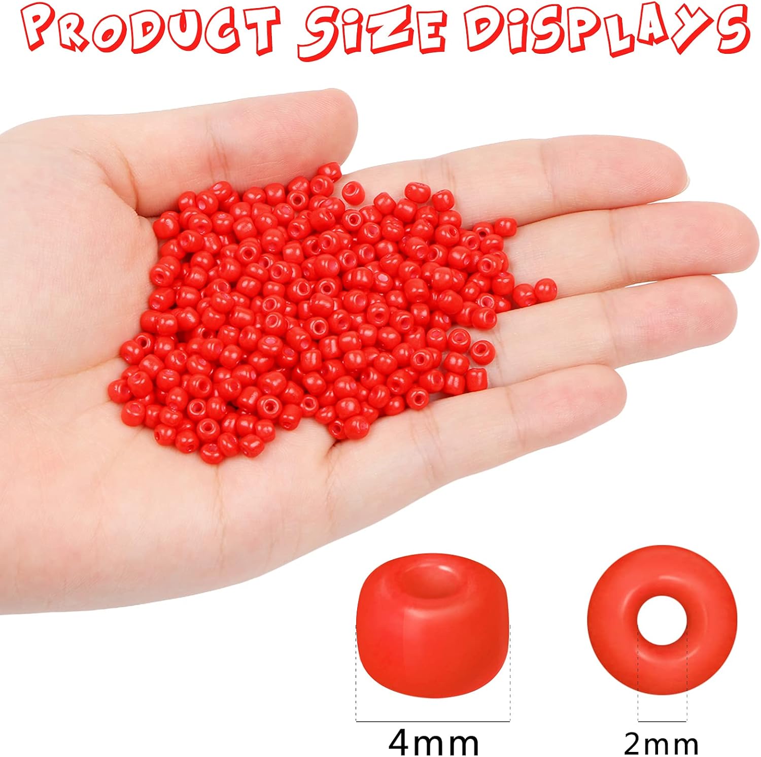 2200pcs Glass Seed Beads Bulk, 4mm 6/0 Pony Beads Bulk for Jewelry Making Mini Spacer Beads Loose Beads Craft Small Glass Seed Beads for DIY Bracelet Wrist (Red) - Image 2