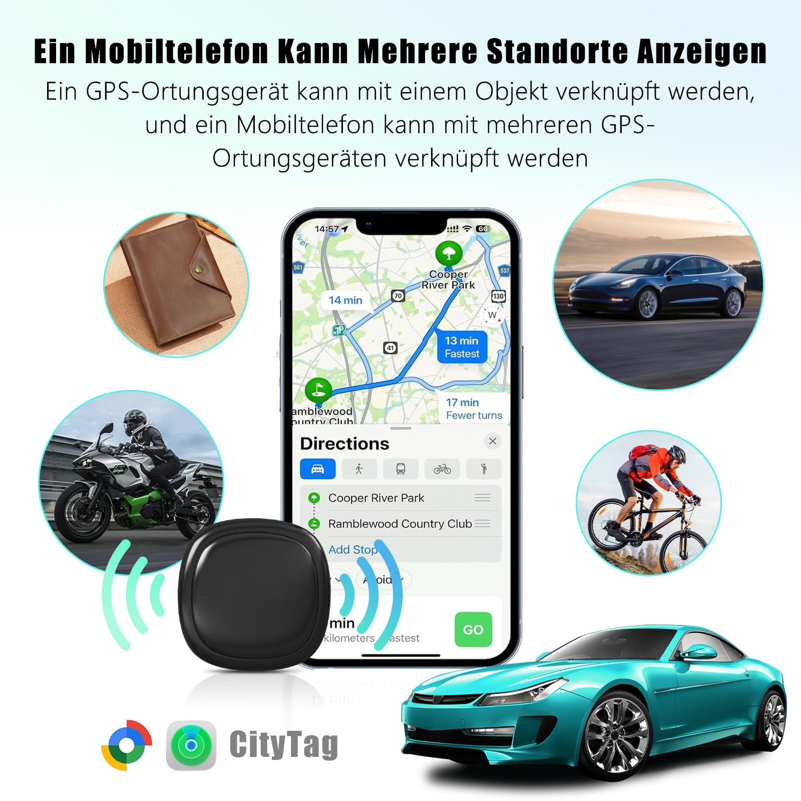GPS-Tracker für Auto Motorrad Fahrzeuge, Kompatibel mit iOS＆Android, Magnet Versteckte Smart Tag Finder Ohne ABO Monatliche Gebühren, Vehicles Tracker mit Echtzeit-Standortbestimmung (2er Schwarz)