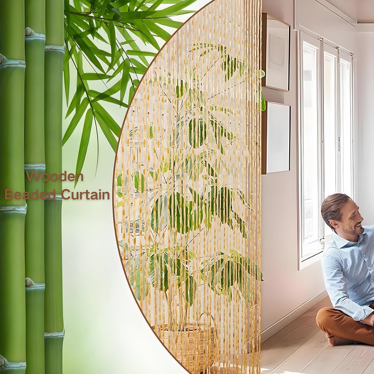 Ręcznie wykonana bambusowa ścianka działowa do drzwi - naturalna dekoracyjna zasłona, szerokość od 61 cm do 119 cm, 35,4 x 70,9 cala - stylowa do dekoracji domu