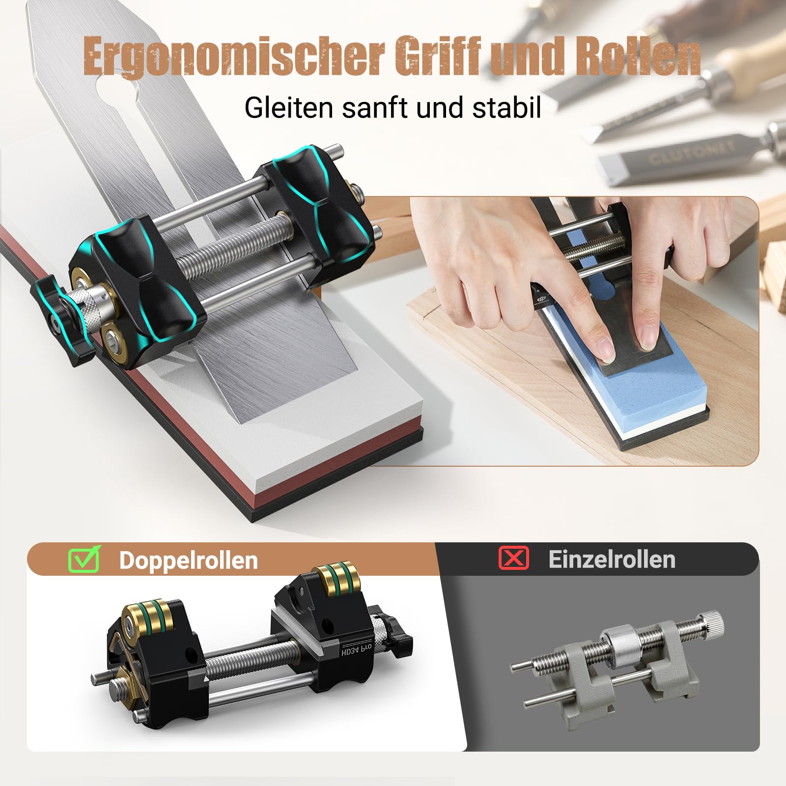 HONGDUI Schleifhilfe Stechbeitel Kit, mit Schärfhalter, Winkelvorrichtung, Schnelle Winkeleinstellung und fixierung, Schärfen für Meißel und Hobel Breite 0.25-8.1cm-HD34