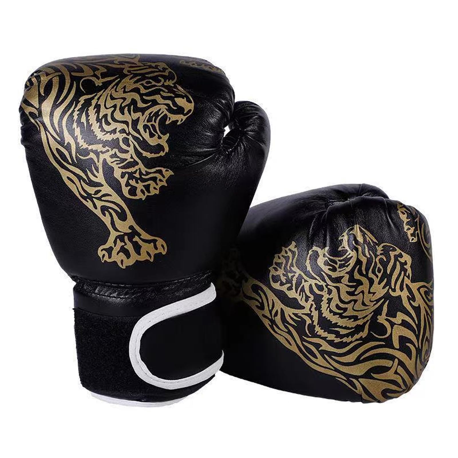 Kids Boxing Gloves, 6oz Junior Boxing Gloves, Golden Tiger Pattern Kickboxing Glove for Punching Bag, Kickboxing, Workout, Daily Training, Youth Games Fun for Age 6-12 Years, Black