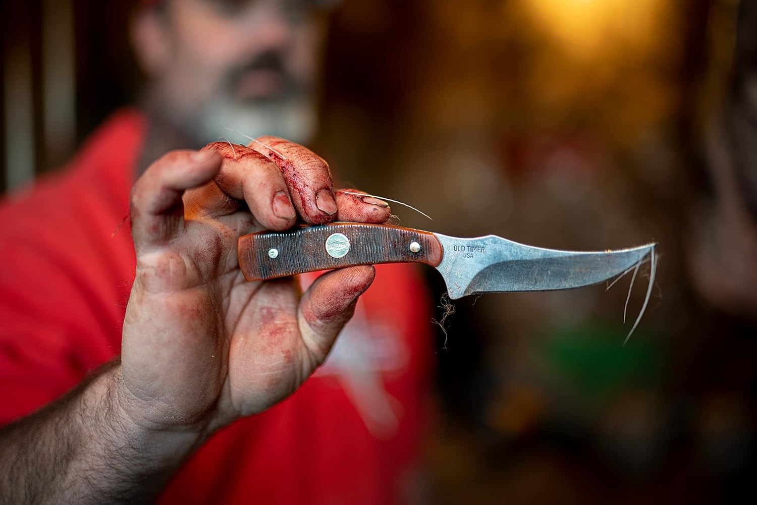 Old Timer Generational USA Series Traditional Fixed and Folding Knives with 1095 HC Stainless Steel Blades, Sawcut Bone Handles, and Made in USA for Hunting, Skinning, EDC, Field Dressing, and Outdoor