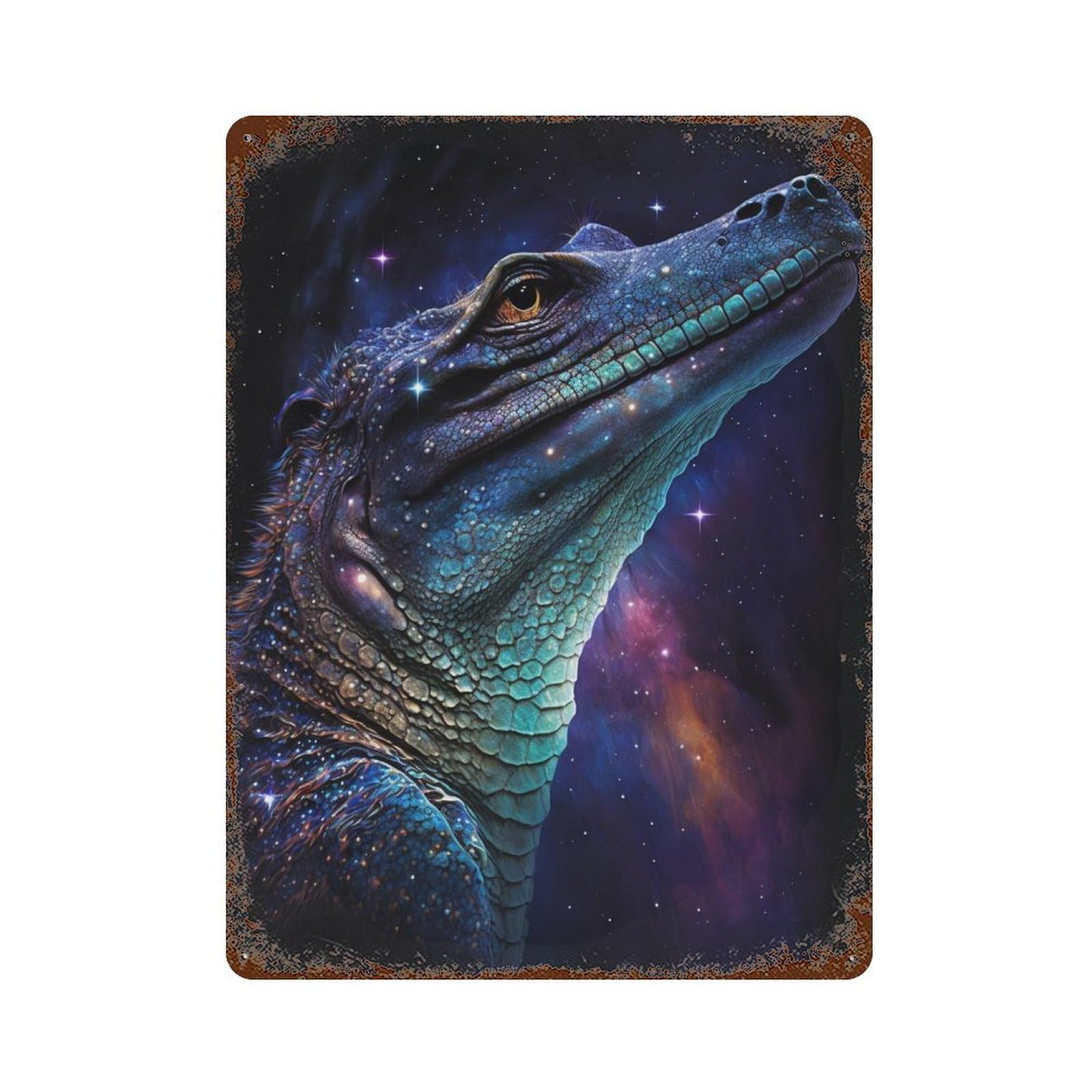 Galactic Crocodile Art Print-2 Retro Metal Sign 15.7"x11.8", Ideal for Cafe, Home Bar And Lounge Decor