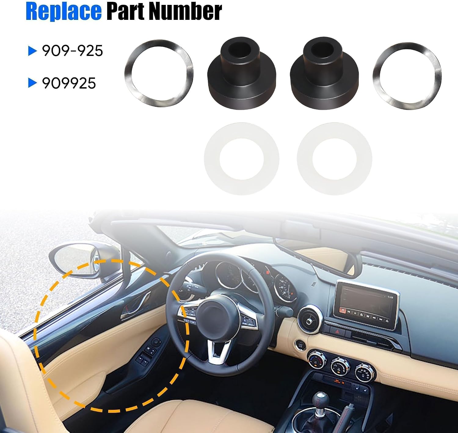 Window Bushings Kit Compatible with 1990-2005 Mazda Miata Interior Part Driver and Passenger Side Windows Bushings Kit Stainless Steel 2 PCS Replace# 909-925