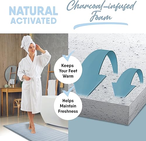 Miniatura 2 de MICRODRY Tapete de baño de espuma viscoelástica extra grueso, moderno, con infusión de carbón, base antideslizante GripTex, absorbente, de fácil