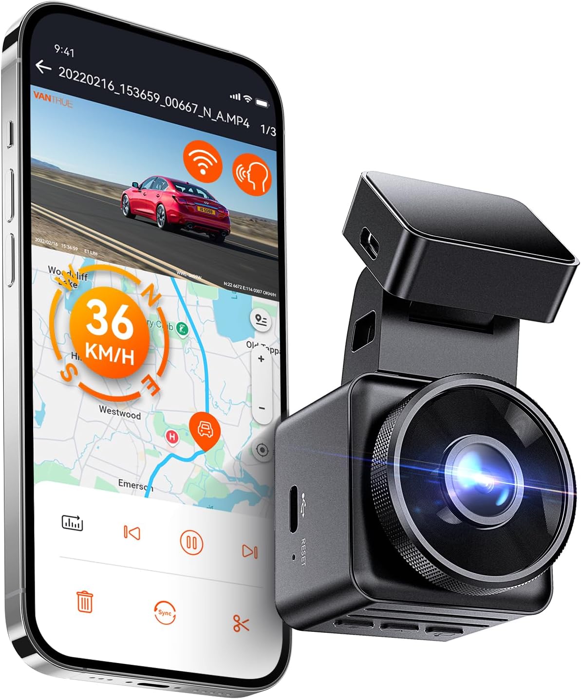 - Vantrue E1 Lite 1080P WiFi Mini Dash Cam with GPS and Speed, Free App, Voice Control Detachable Dash Camera, 24 Hours Parking Mode, Night Vision, Motion Detection, Loop Recording, Support 512GB Max