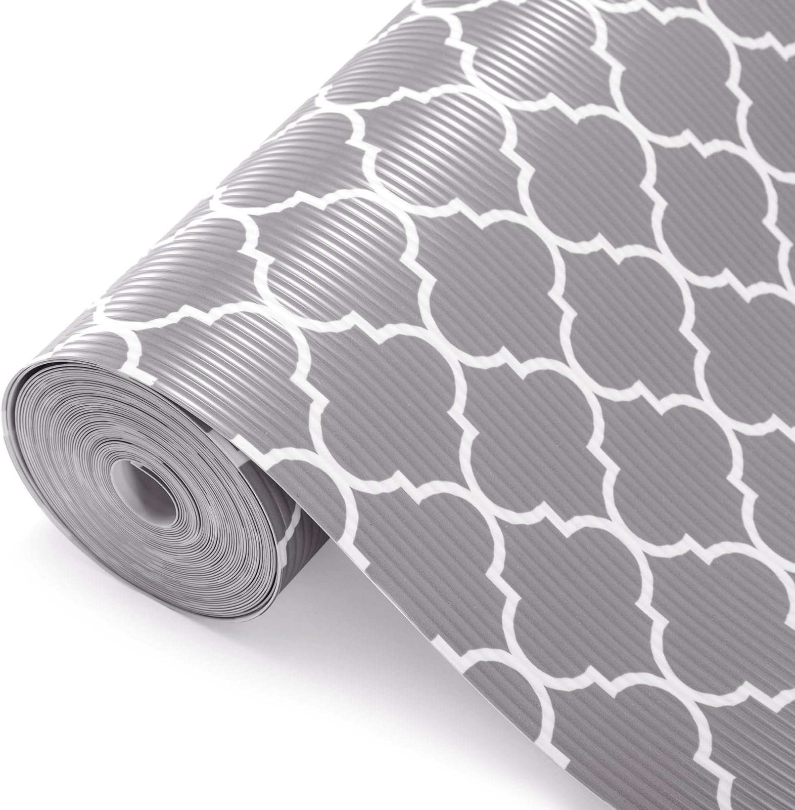 Glotoch Express Glotoch Shelf Liners for Kitchen 12â€ x 20FT-Non Adhesive Cabinet and Drawer Liner Roll for Fridge/Wire or Glass Shelves, Double Sided, Non-Slip, Durable and Strong, Quatrefoil Gray