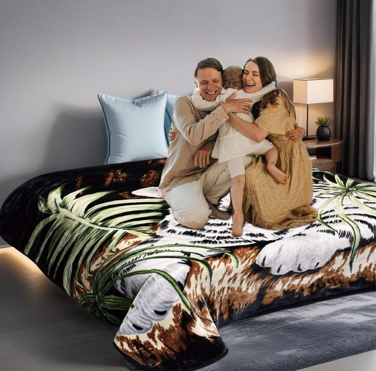 Queen Size Heavy White Tiger Blanket for Adults – 5.3 lbs, 2-Ply Soft and Warm Korean Mink Fleece Blankets, Thick and Cozy Animal Print Raschel Winter Big Throw, No-Lint and No-Fraying (75'' x 90'')