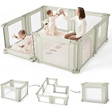 Sweeby Modular Baby Playpen, Customizable & Foldable Playpen for Babies and Toddlers with Easy Access Gate, Portable Indoor & Outdoor Play Yard, Adjustable Shape Kids Activity Center 71"x59", Beige