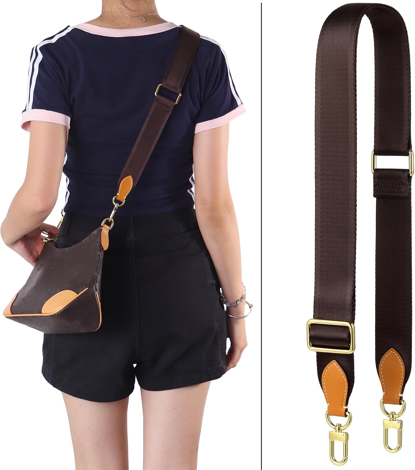Adjustable Canvas Crossbody Strap for Designer Purse, Brown