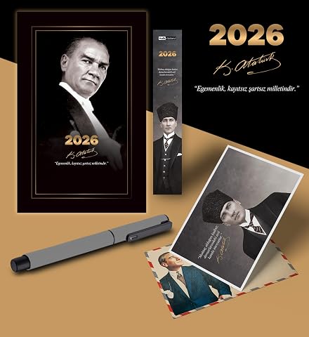 2026 Gazi Paşa Atatürk Ajandası Ayraç Kartpostal Kalem - Gri
