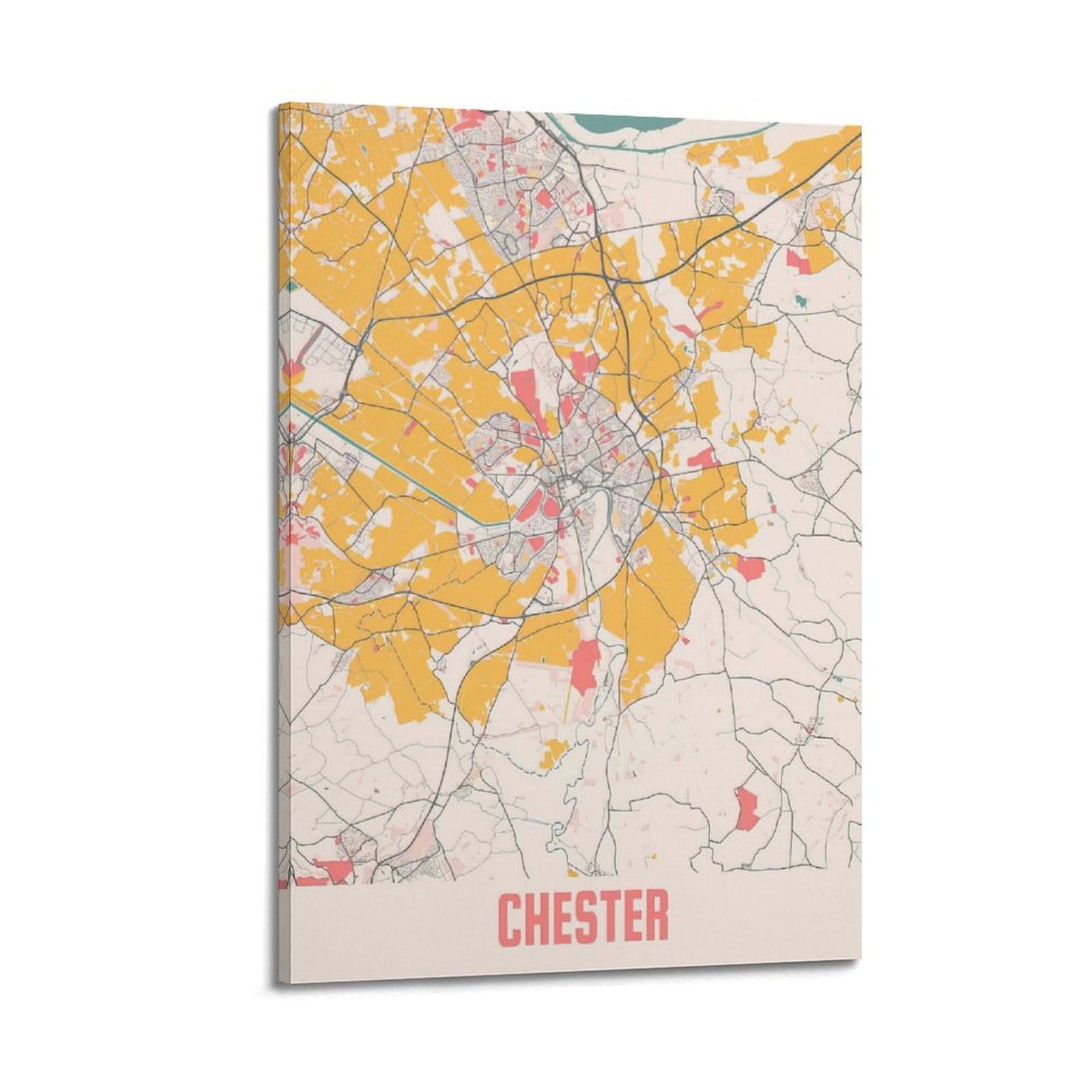 OKAHYS United Kingdom Chester Vintage Map Poster Decorative Painting Canvas Wall Artworks Picture 24x36inch(60x90cm)