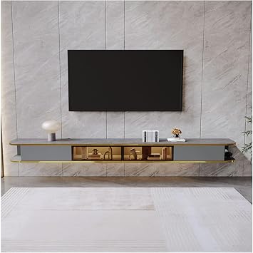 Floating TV Console Floating TV Stand, Modern Wall-Mounted Hanging TV Cabinet Entertainment Center with 2 Drawers and 2 Doors, Fully-Assembled, 78.7"/94.4 Floating TV StandGris,200*23*30cm