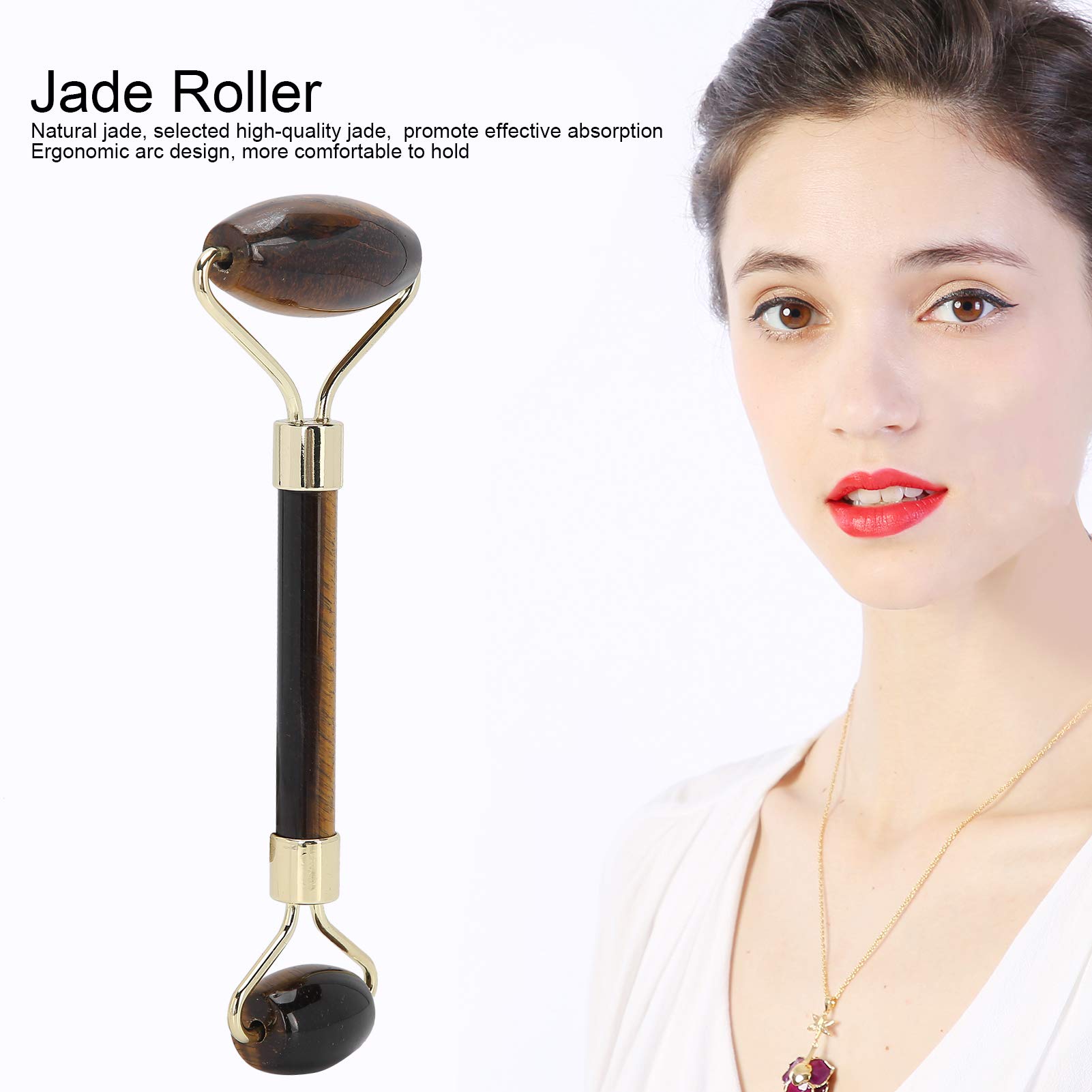 Rodillo de jade, masajeador facial, rodillo facial para piel, ojos, cuello para antienvejecimiento, reduce las arrugas de los ojos y la circulación sanguínea(ámbar)