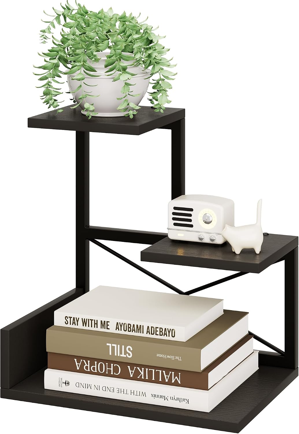 Desk Shelf Organizer, 3 Tier Desk Hutch Small Bookshelf, Wood Desktop Organizers Storage Rack and Freestanding Display Shelf for Office Decor and Desk Accessories (Black)