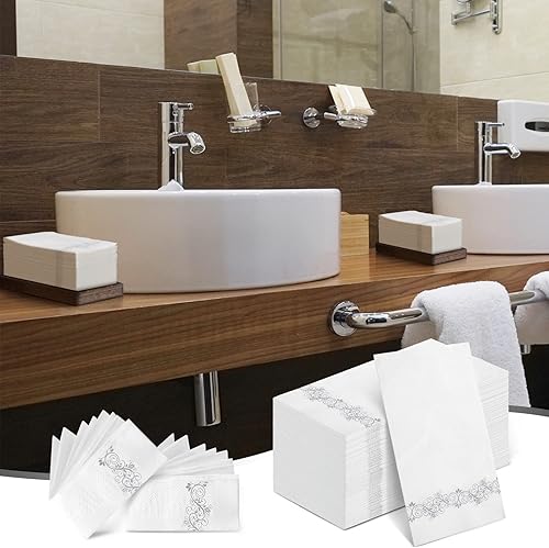 Miniatura 7 de Yinder Paquete de 200 toallas de mano desechables, servilletas de baño, toallas decorativas para invitados, toallas de papel suaves y absorbentes,