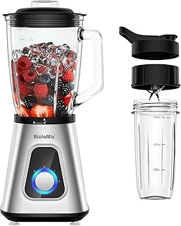 Biolomix Blender 1.5L Smoothie Maker with BPA-Free Glass Jug, Food Blender with 2 Speed Settings & Pulse Function, Stainless Steel Blades, Fruit Juice, 1300 W