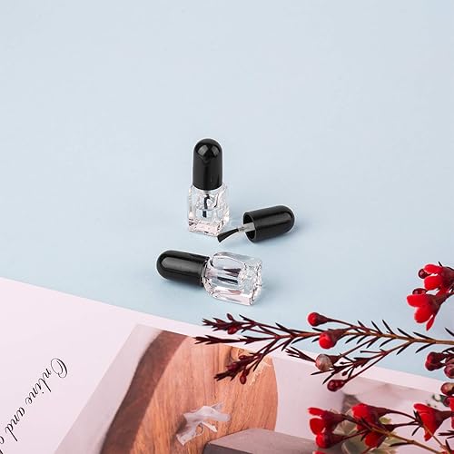 Miniatura 2 de GTHER 20 botellas vacías de esmalte de uñas, recipiente de botellas recargables de vidrio transparente con tapa de cepillo y embudo y bolas de