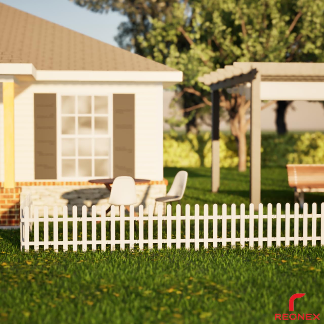 REONEX Garden Picket Fence - Trio - 2 Feet Height Tall - 4' 8" Running feet - White Color - Waterproof - Set of 4 Panels - Image 7 thumbnail