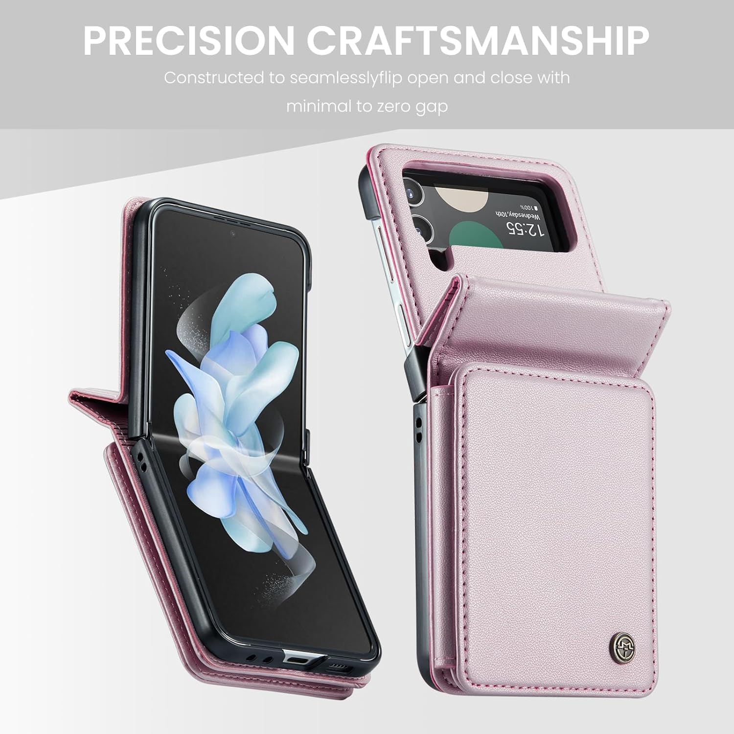 for Samsung Galaxy Z Flip 3 Wallet Case with RFID Blocking and 4 Credit Card Holder, Premium Durable Leather Magnetic Clasp Kickstand Heavy Duty Shockproof Protective Cover.- Pink