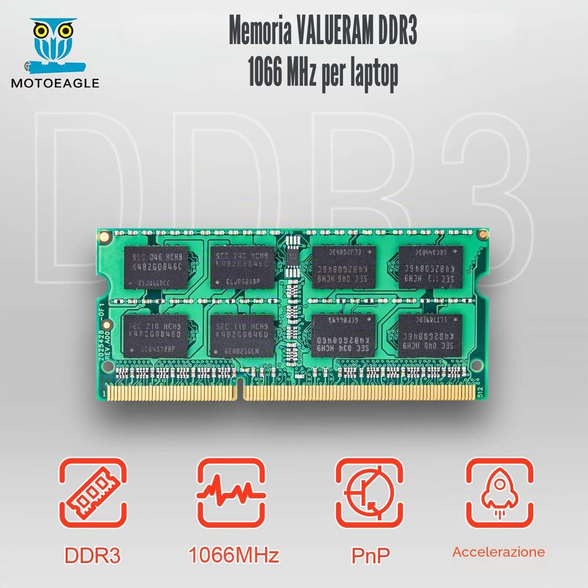 DDR3 1066MHz 8GB Kit (2x4GB) PC3-8500 SODIMM 4GB Unbuffered Non-ECC 1.5V CL7 2Rx8 PC3-8500S 204-Pin Memoria Laptop