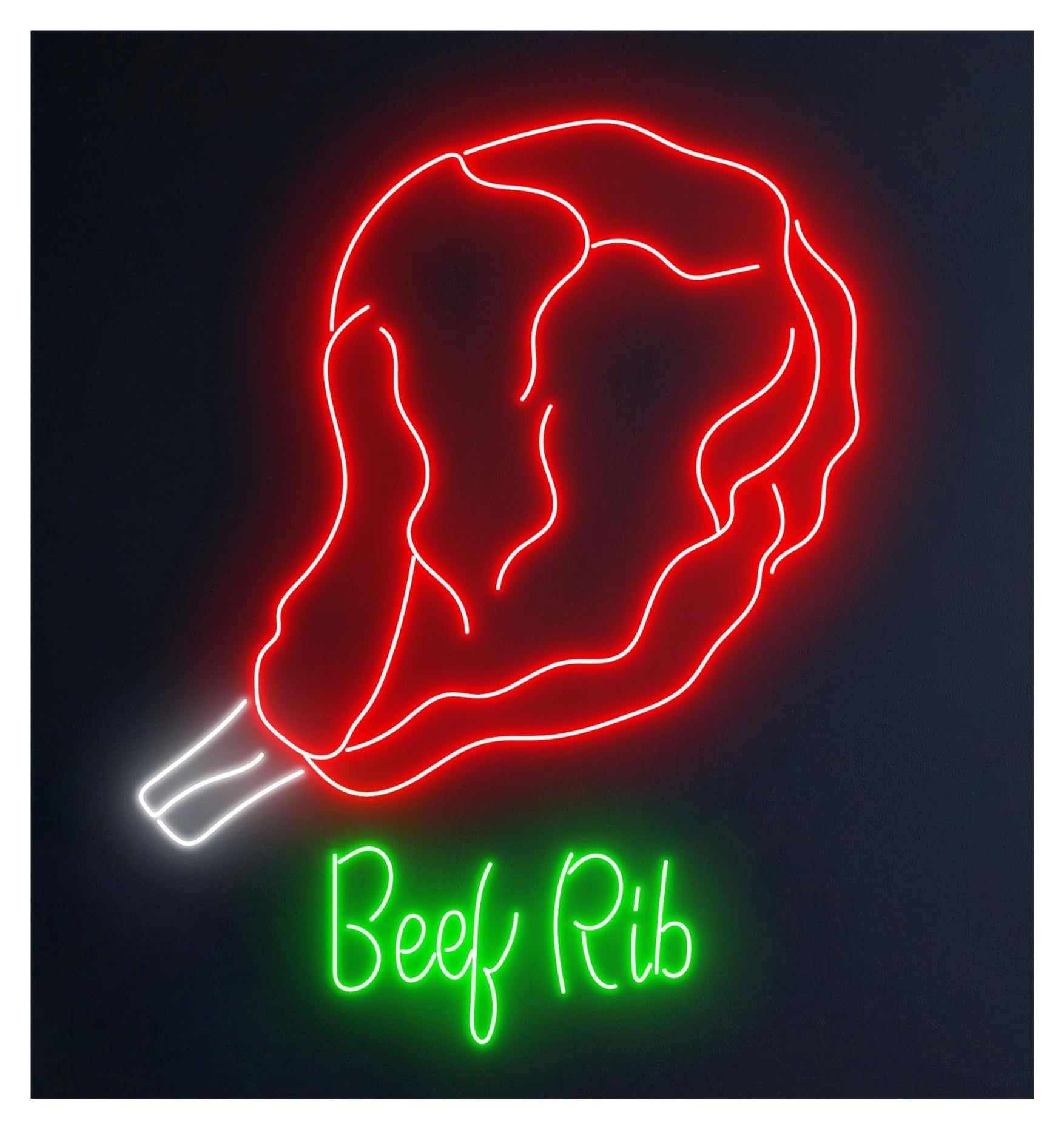 RONGCH Hanging Art Signs Beef Ribs Neon Sign Meat Led Light Grill BBQ Room Wall Decor Barbecue Restaurant Storefront Window Display Business Entrance 60cm