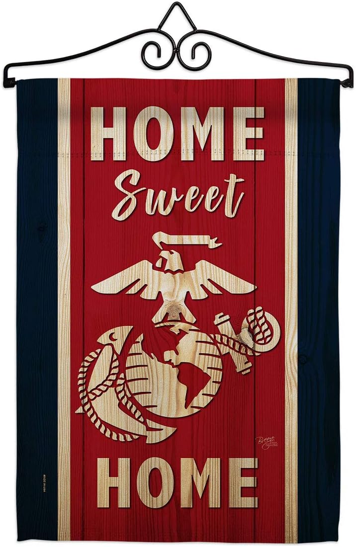 Home Sweet Marine Corps Garden Flag Set Wall Hanger Armed Forces USMC Semper Fi United State American Military Veteran Retire Official Small Gift Yard House Banner Double-Sided Made In USA 13 X 18.5
