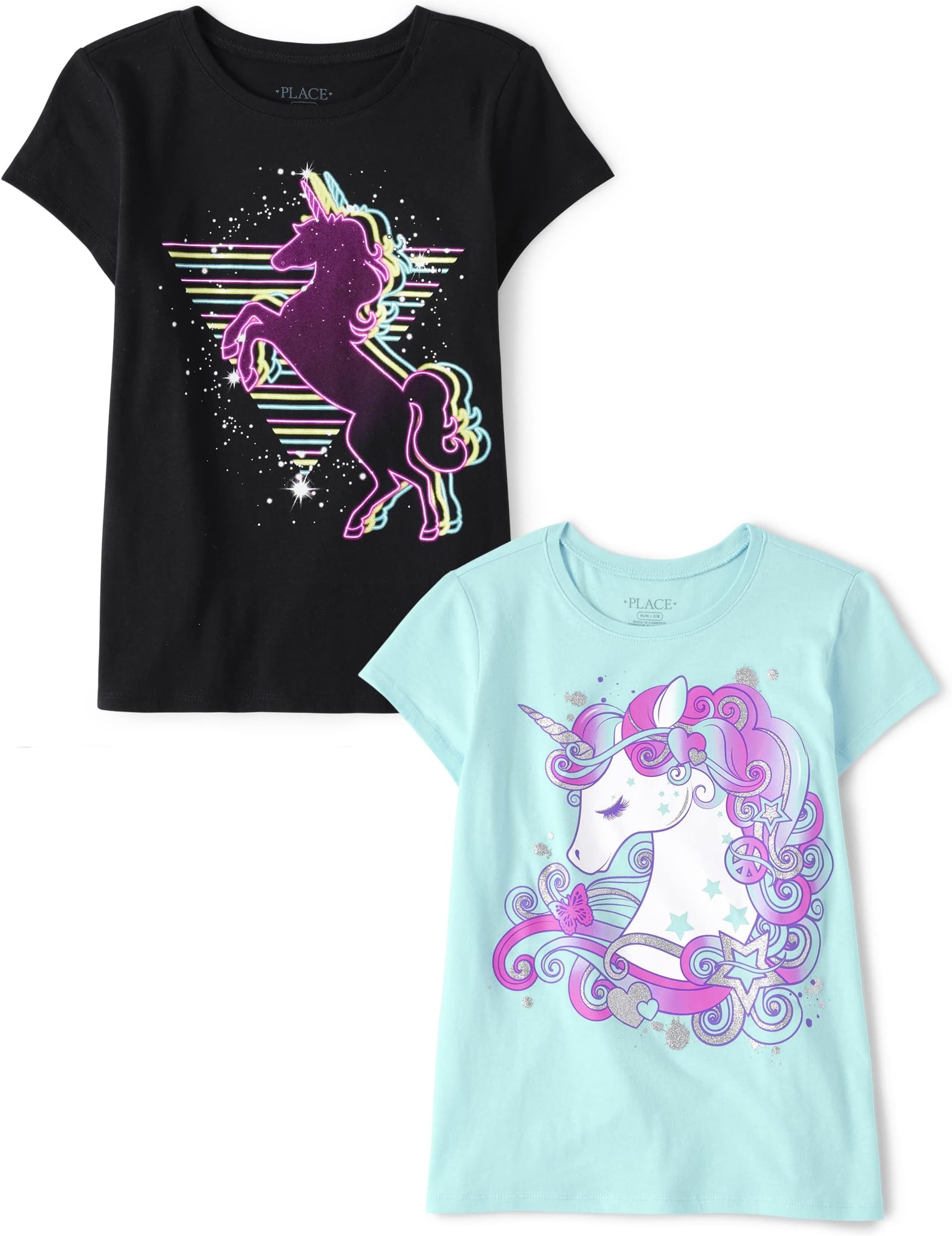 Girls Unicorns,Sports,Butterflies Short Sleeve Graphic T-Shirts,2 Pack