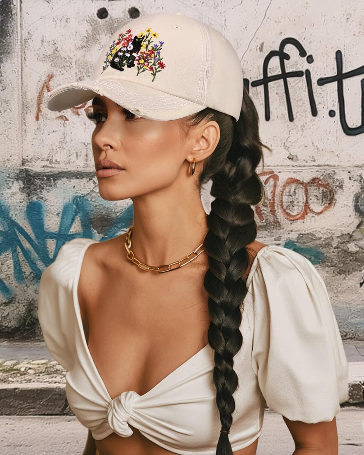 Flafens Women Pony Hats High Ponytail Baseball Caps - Cotton Vintage Washed Distressed Adjustable Criss Cross Trucker Hat - Image 3