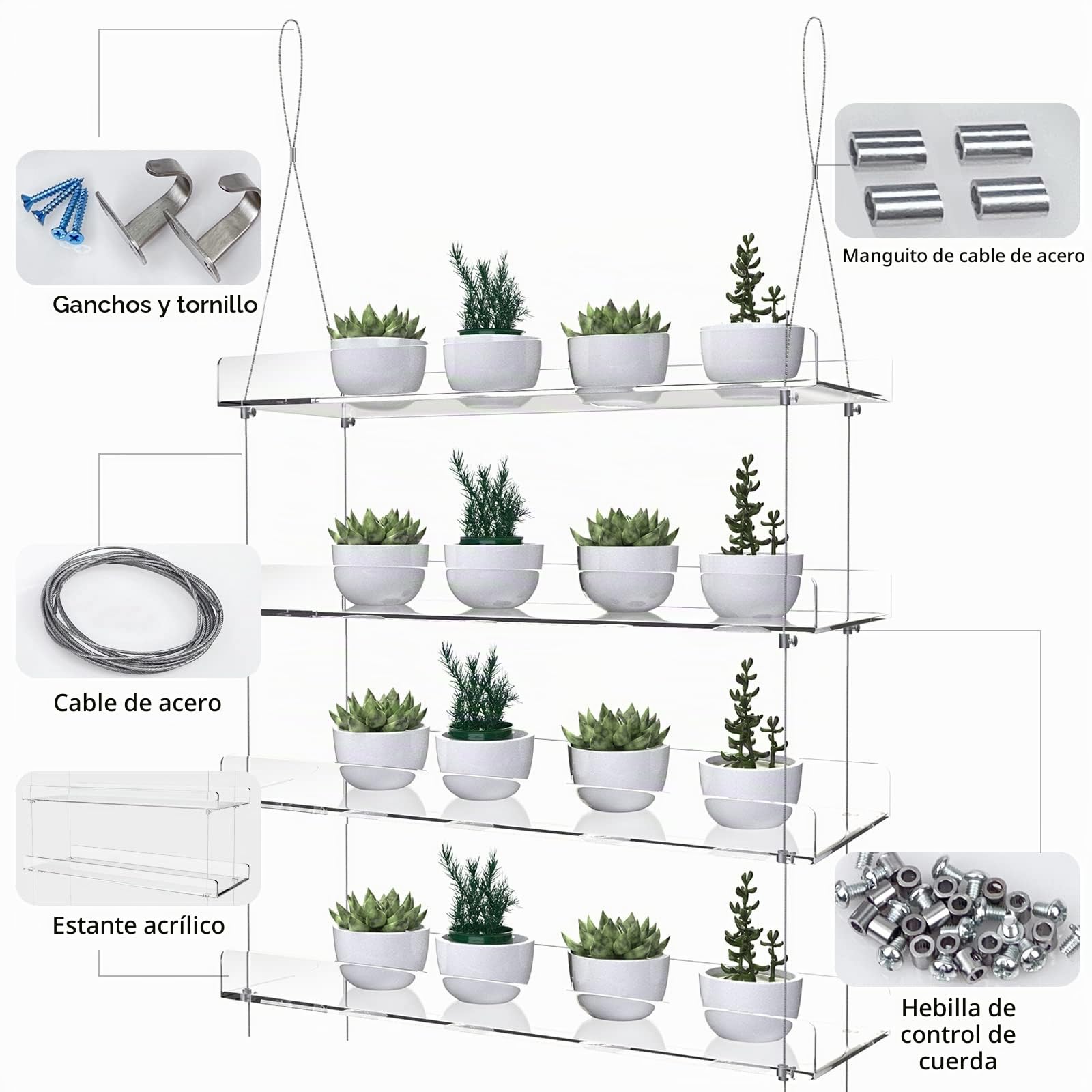 Estantes acrílicos colgantes para ventanas, altura ajustable, transparente, para colgar en la pared, soporte para plantas para cultivar hierbas, flores