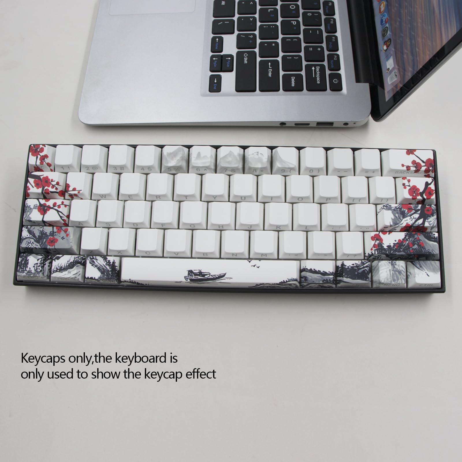 Keycap bianco a tema Plum Blossom, tasti traslucidi stampati lateralmente, 74 tasti Cherry Profile Keycap set adatto per switch Cherry MX 60/61/65/67/68 tastiere meccaniche (solo cappucci)