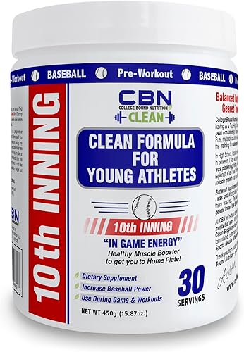 10ª entrada de energía para jugar béisbol y sóftbol juvenil | Vitaminas, electrolitos, aminoácidos para explosividad, sin estimulación (30 porciones)