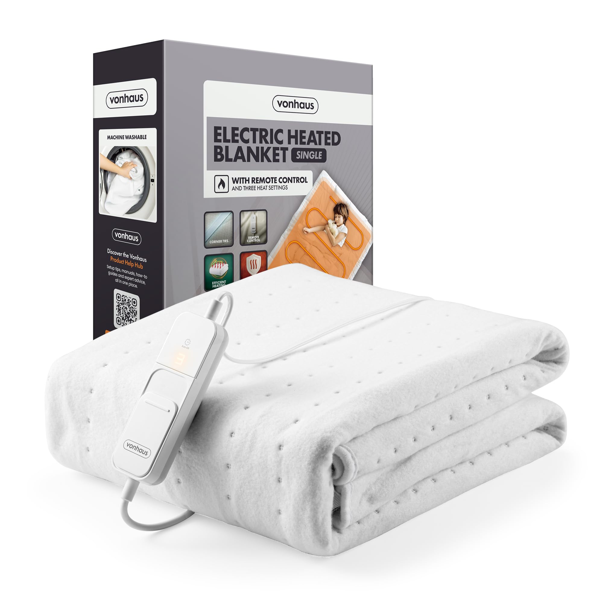 VonHaus Electric Blanket Single/Small Double with 3 Heating Settings