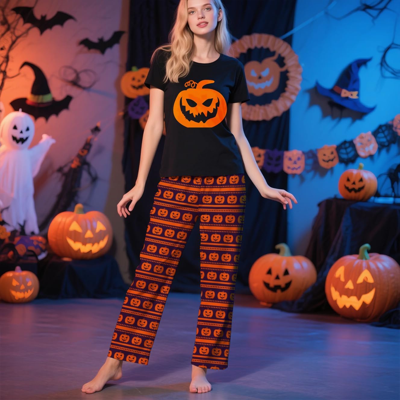 TEERAPHIQUE 2Pcs Halloween Pajamas for Family,Holiday PJS Matching Sets,Jammies for Couples,T-Shirt and Pants (Pet)