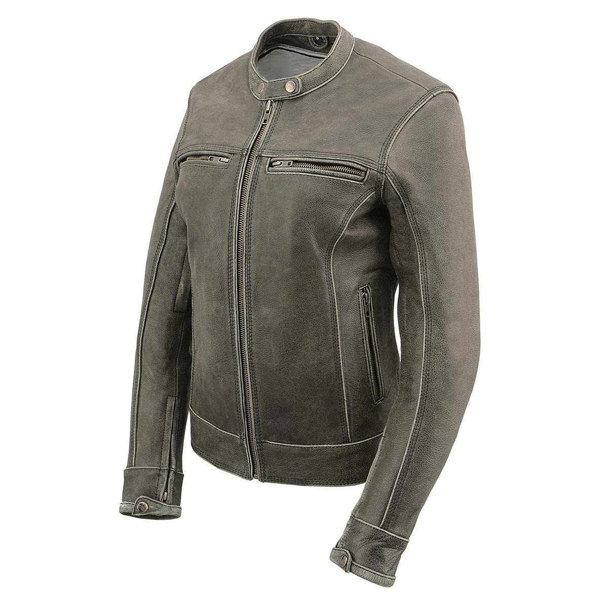 Milwaukee Leather MLL2550 Womens Scooter Distressed Grey Leather Motorcycle Riding Vented Jacket — view 6