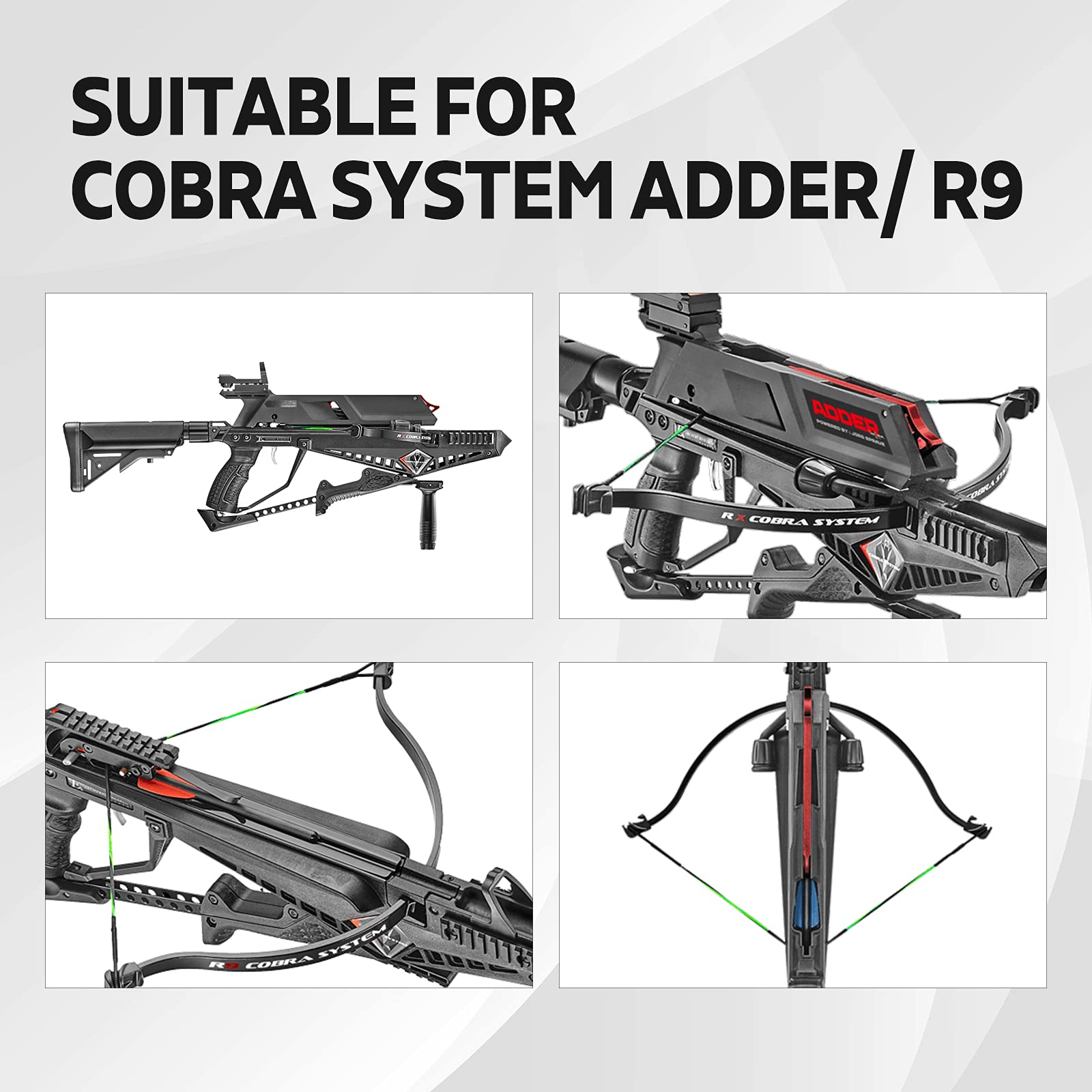 2 cuerdas de repuesto para pistola de ballesta, 490 mm (19,3 pulgadas) para sistema Cobra Adder/R9 con puntas de brazo lanzador, 20 hebras, HMPE 1600D, 2 unidades