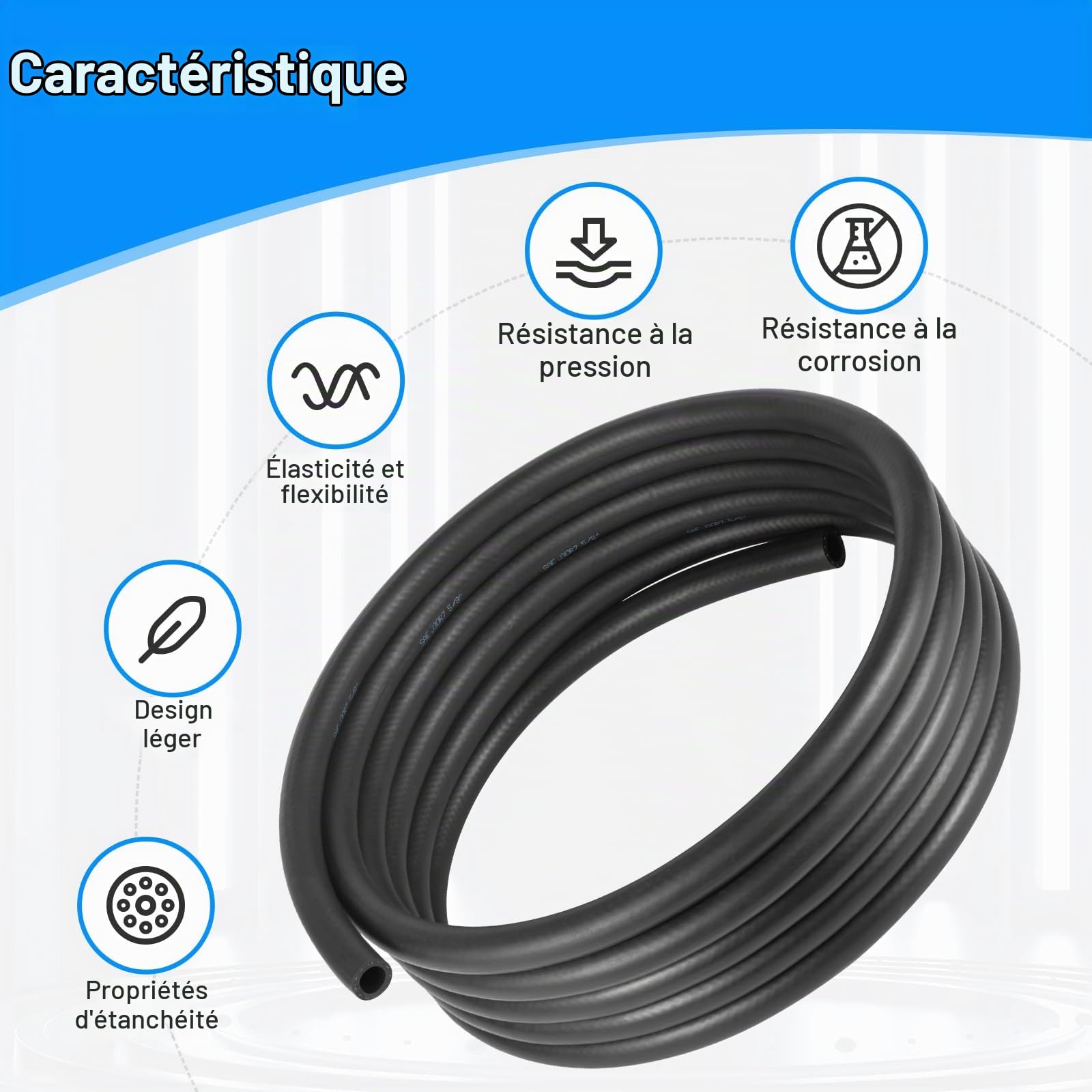 Tuyau De Carburant De Diamètre Intérieur 16mm, Tuyau De Carburant En Caoutchouc Nbr De 6m, SAE J30R7 300PSI Par WIVIE