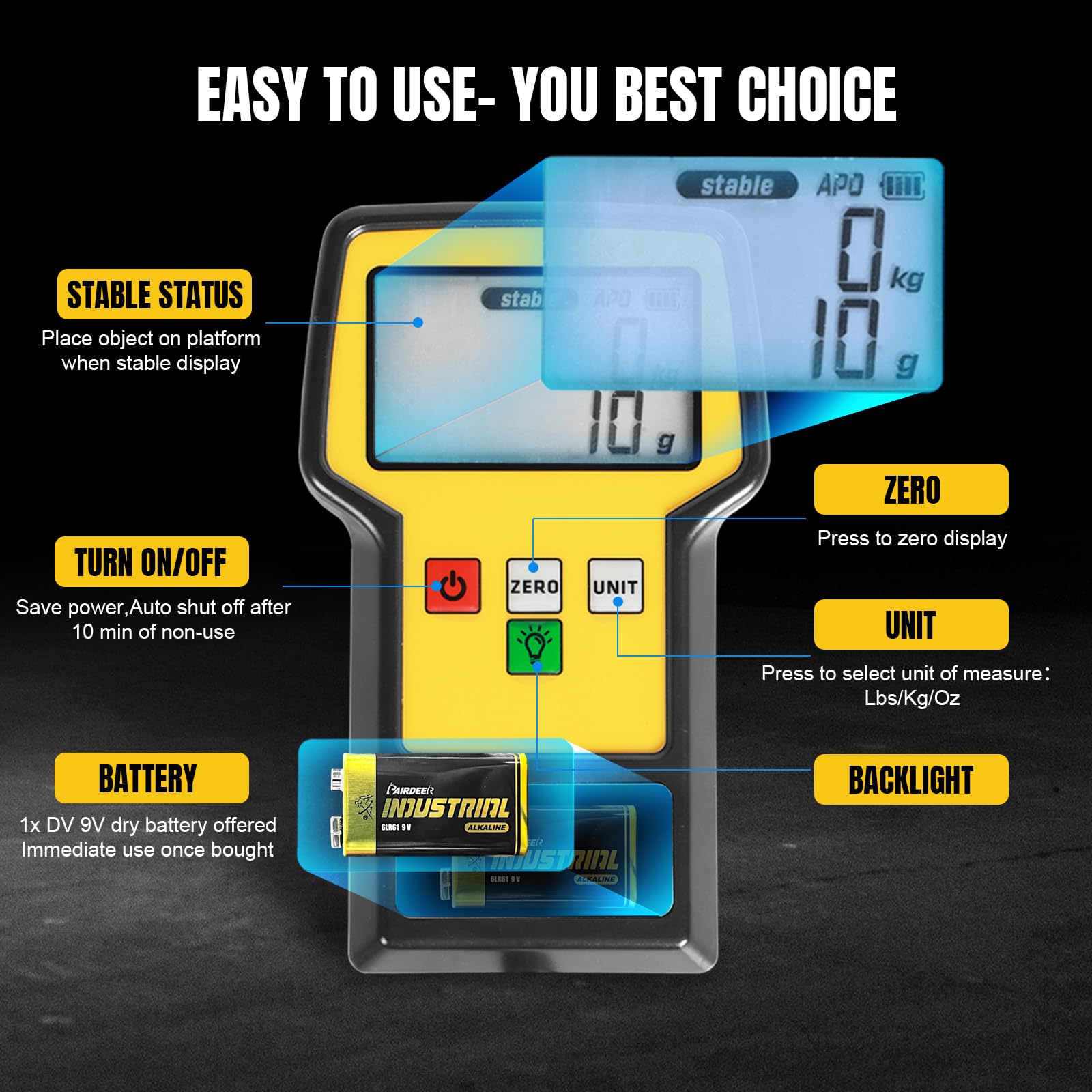 YELLOW JACKET Báscula de refrigerante de 220 libras HVAC, pantalla LCD ultra grande, báscula electrónica de carga de refrigerante de alta precisión con funda portátil para todos los tanques de