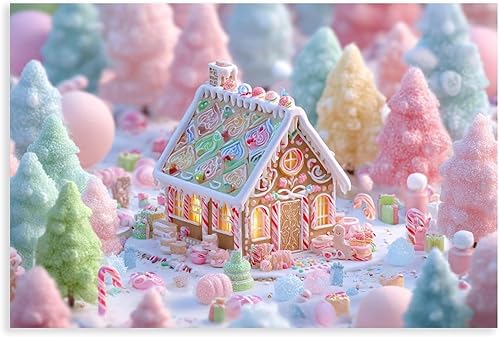 Miniatura 1 de JDBeehpy Póster artístico de pared de casa de jengibre caprichoso pastel de Navidad de Candyland, pintura festiva de árboles de caramelo, decoración