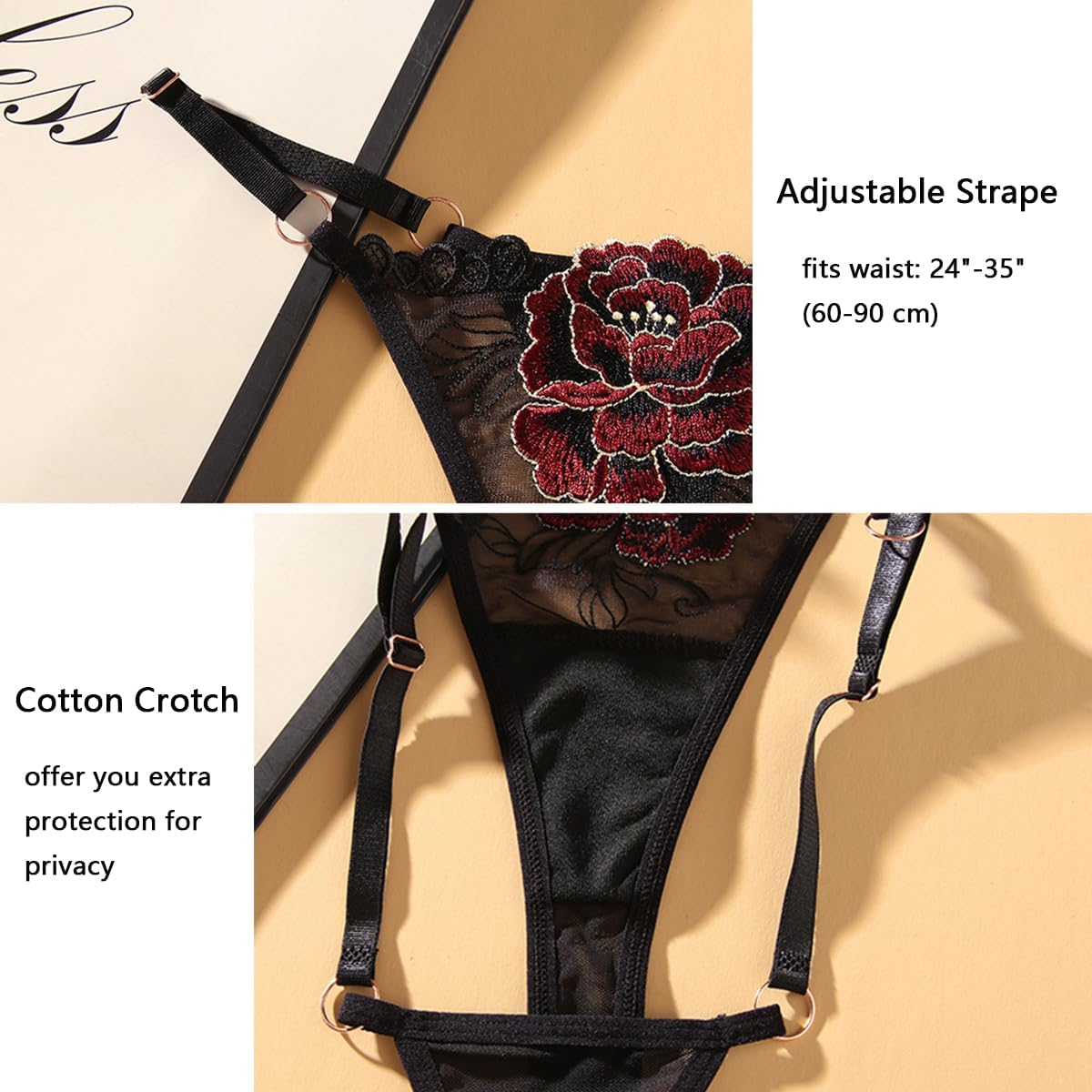 G String Thongs for Women Sexy Assorted Floral Lace Bow-Knot Panties Variety Pack Adjustable T-Backs Tangas - Image 7