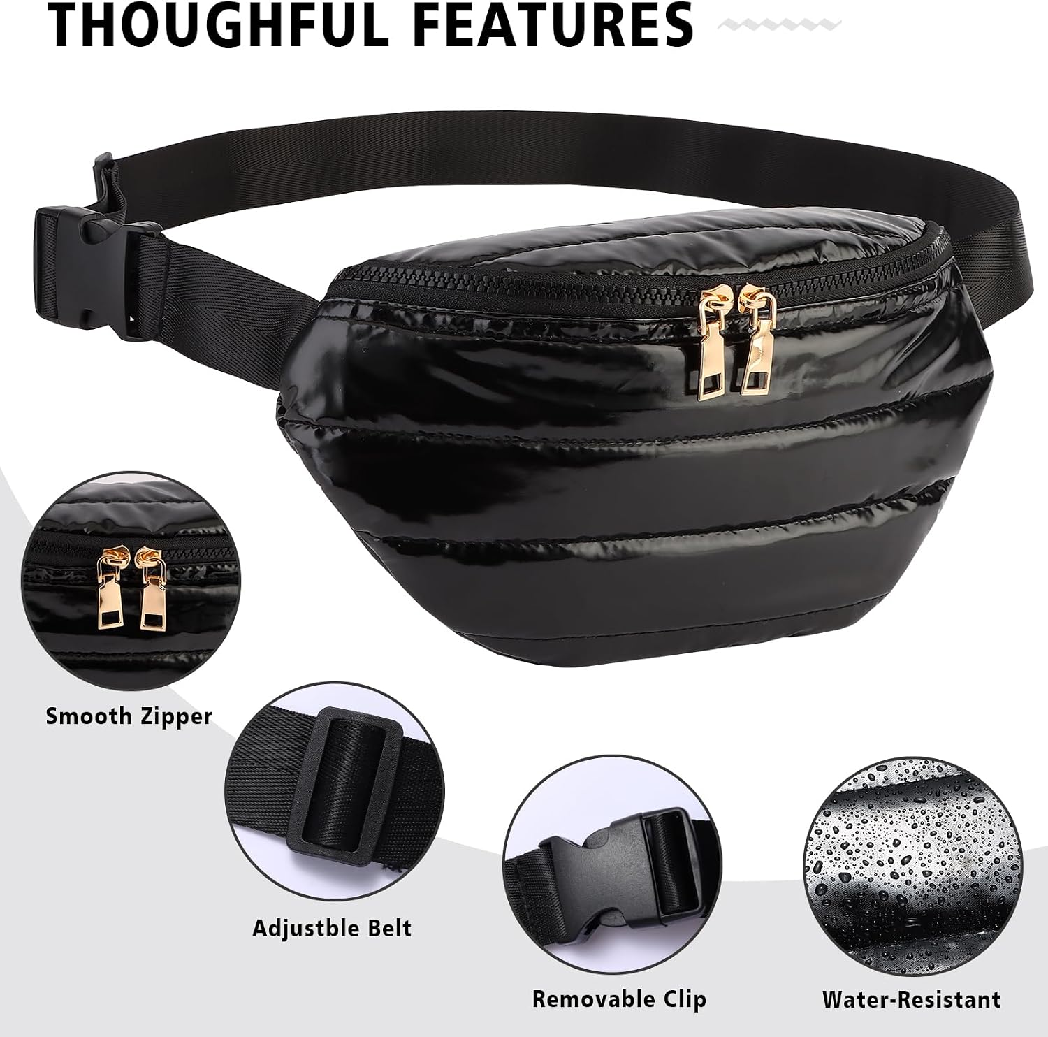 Fanny Packs for Women Fashion Waist Packs Quilted Puffer Belt Bag Puffy Crossbody Bags Sling Purse for Women Travel Running