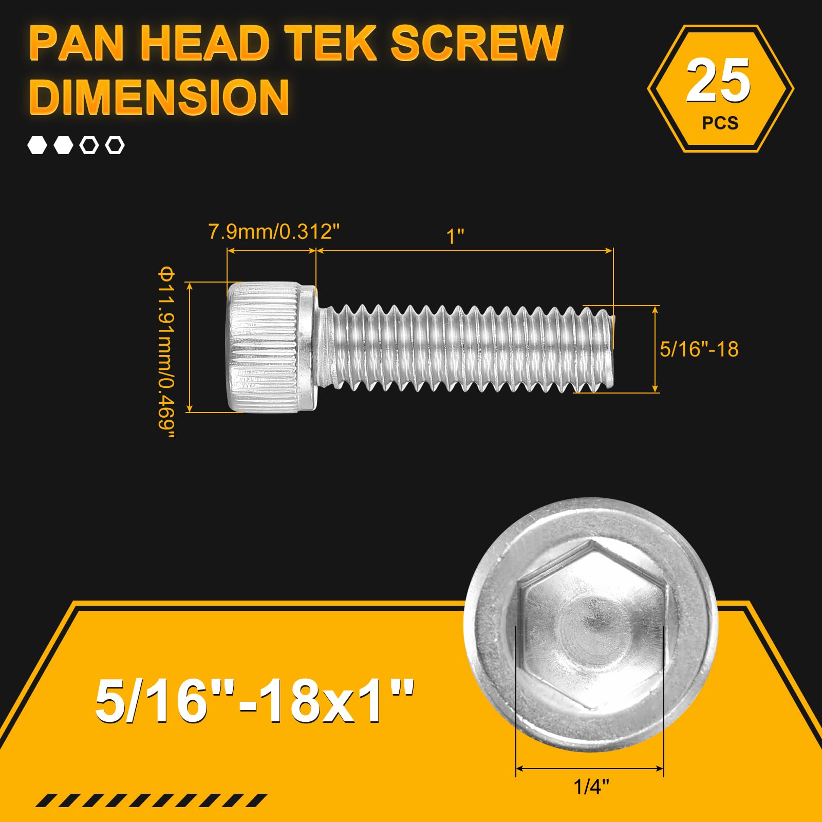 DTGN 5/16"-18x1" Socket Head Cap Screws Bolts, 25Pack, Good for Road Bicycle Mountain Bike, Auto, Motorcycle - Image 2