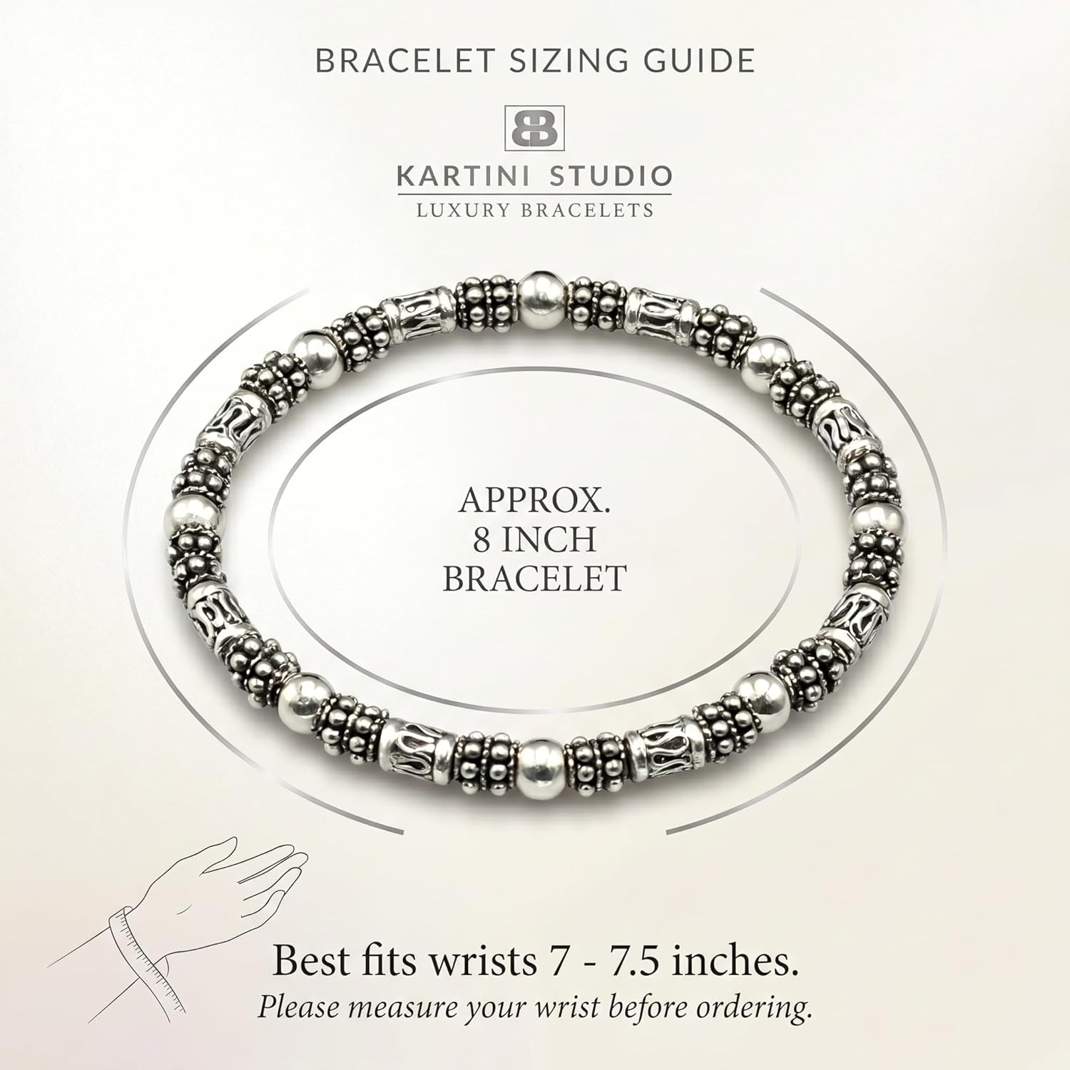 Kartini Studio Sterling Silver Bead Bracelet, Sterling Silver Bali Beads Bracelet, Luxury Bead Jewelry for Men