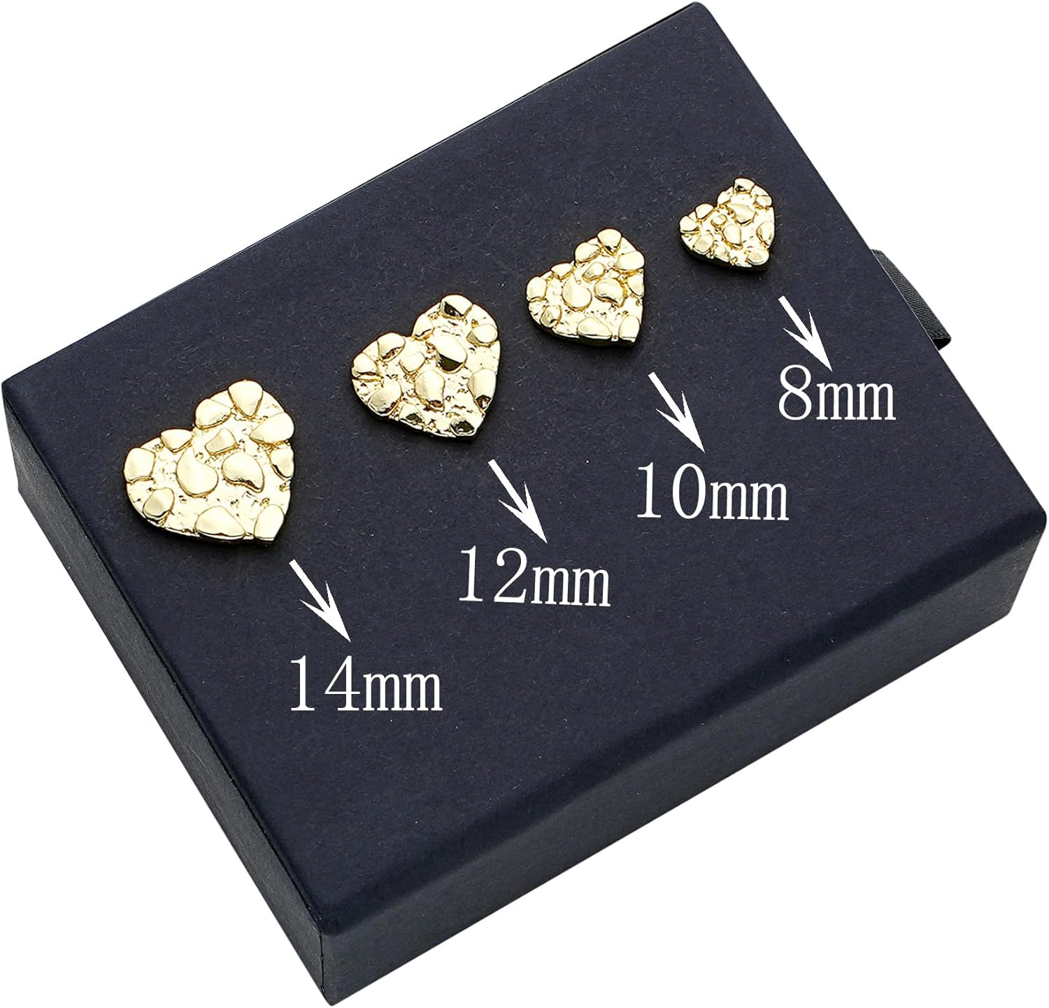 14k Gold Plated Rough Textured Cookie Heart Shape Nugget Stud Earrings For Men/Women Unisex - Image 5