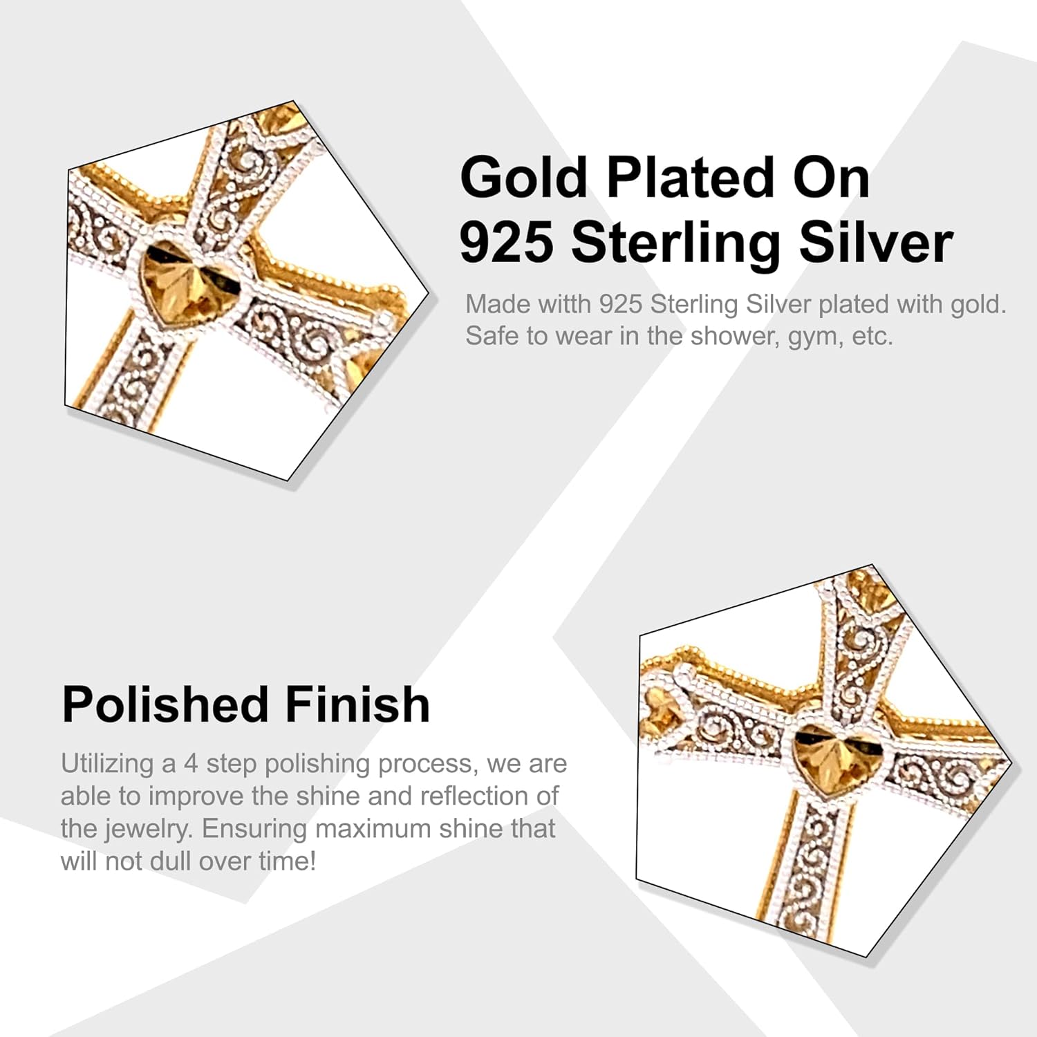 Charm America - Gold Plated Cross Pendant Necklace- Gold Plated on 925 Sterling Silver- Silver Adjustable Necklace 16"-18" - Image 2