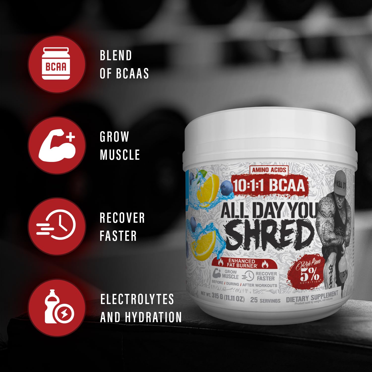 5% Nutrition AllDayYou Shred Fat Burner BCAA Powder (Blueberry Lemonade) — Amazon image 3