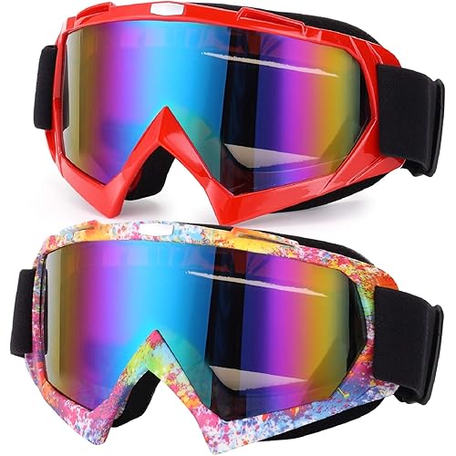 Ski Goggles, 2 Pack Motorcycle Goggles Snowboard Glasses Men Women UV Protection Anti-Glare